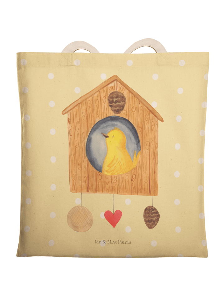 Tote Bag Vogel Haus ohne Spruch in Gelb Pastell