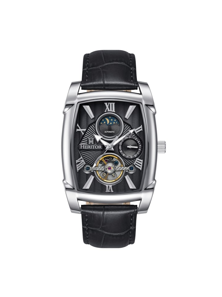 Valentin Lederarmbanduhr mit Datumsanzeige in Silver/Black