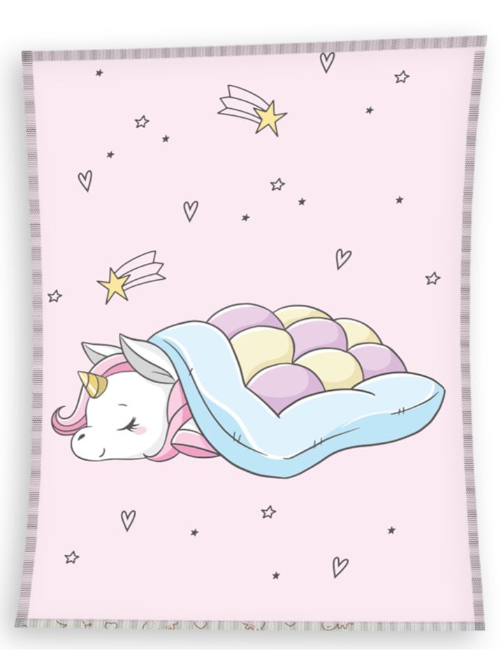 Decke / Fleecedecke "Einhorn / Unicorn" in Rosa