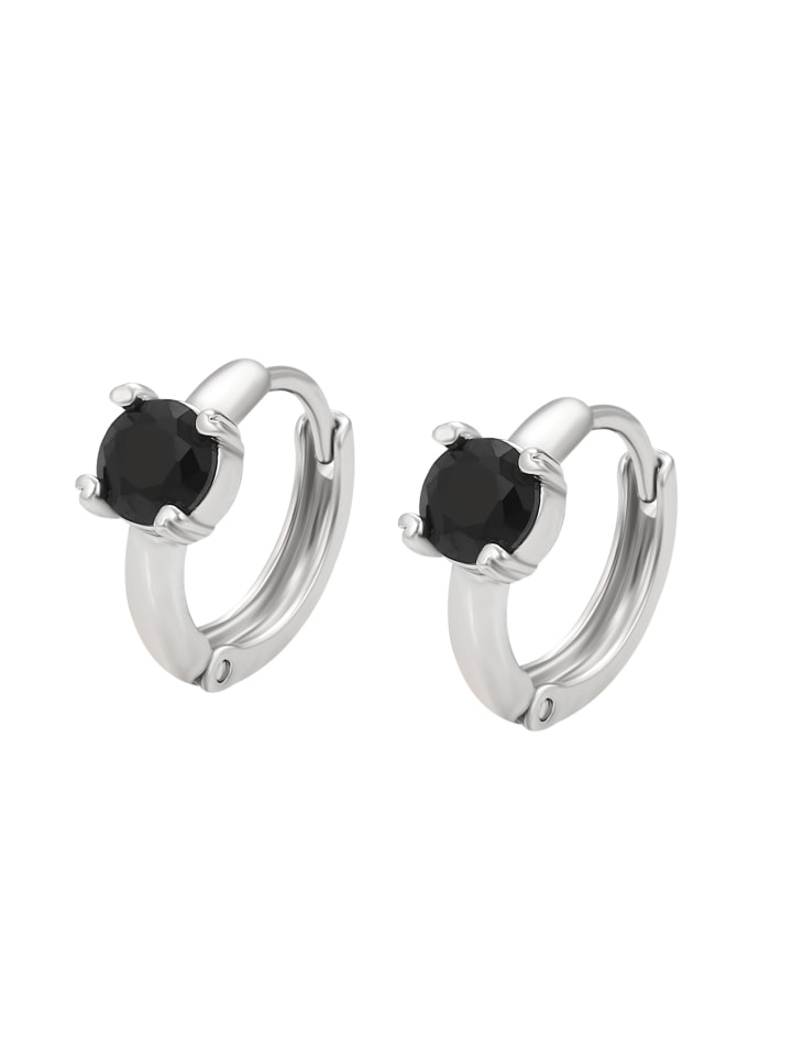 Women Huggie Earrings in Silver Black