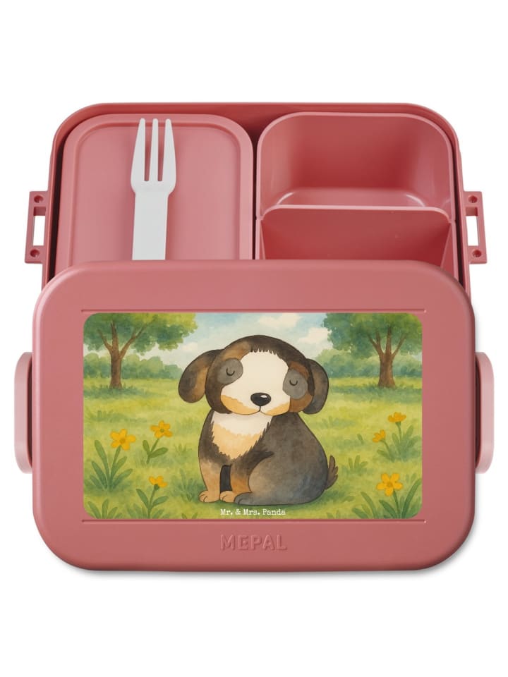 Bentobox Hund Entspannen Design ohne Spruch in Rot Pastell