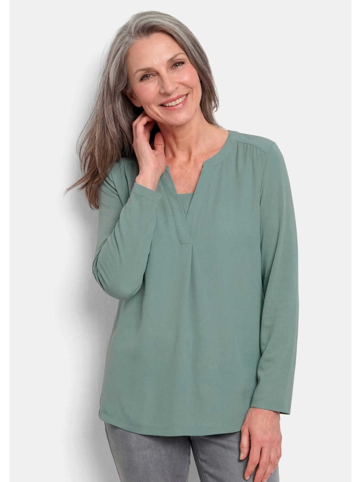 Elegantes Chiffonshirt mit Jersey-Details in salbei