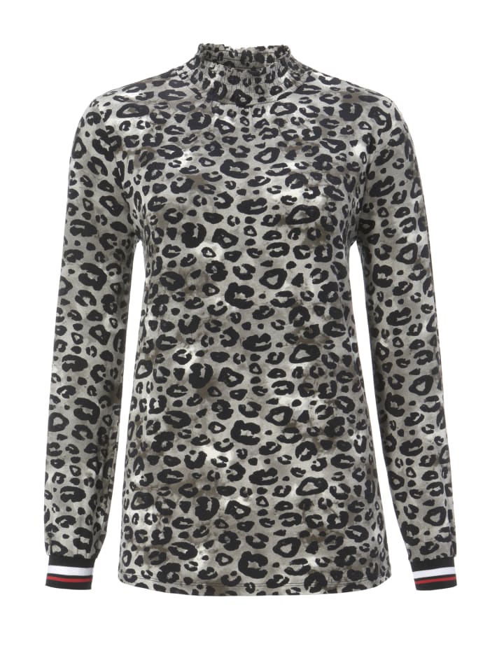 Langarmshirt in schwarz-grau-weiß-rot