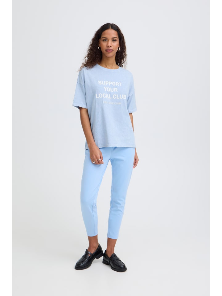 Kurzarm-Bluse IHNOMANDY Loose fit in POWDER BLUE / CLOUD DANCER
