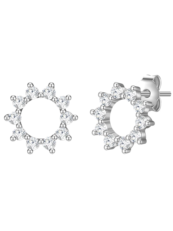 Ohrstecker Blume/Kreis aus Sterling Silber mit Zirkonia in silber