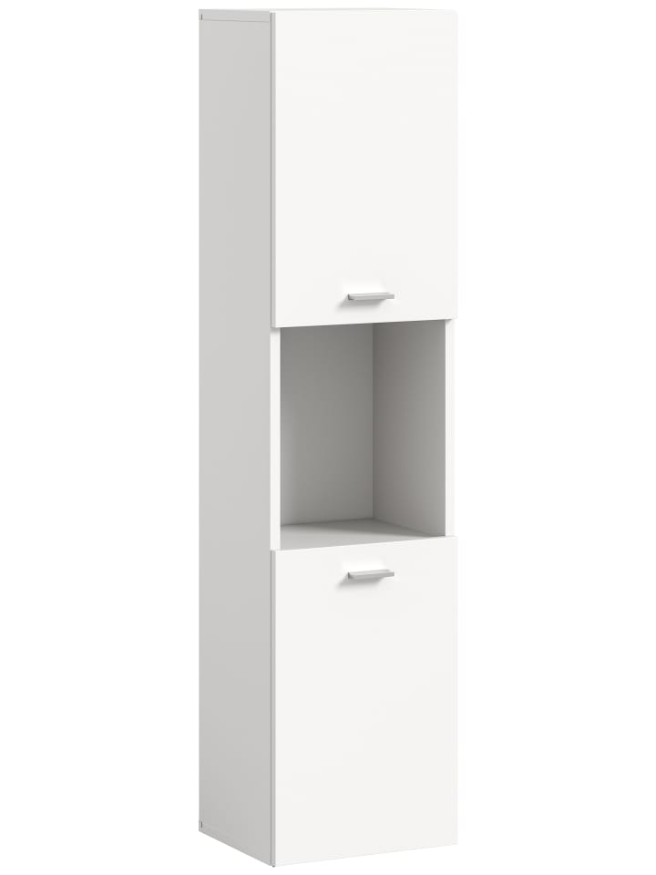 Badschrank in weiß/weiß - (B) 30 x (H) 125 x (T) 29