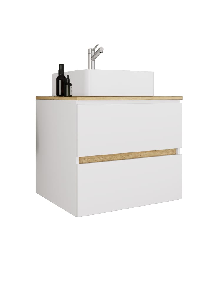 2 tlg. Badmöbel-Set mit Waschbecken Cosila-A 60 cm in Weiß / Honig-Eiche