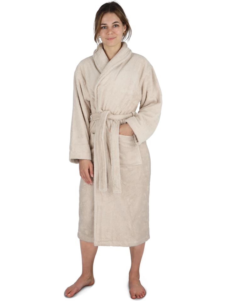 Damen Baumwoll Bademantel in Beige