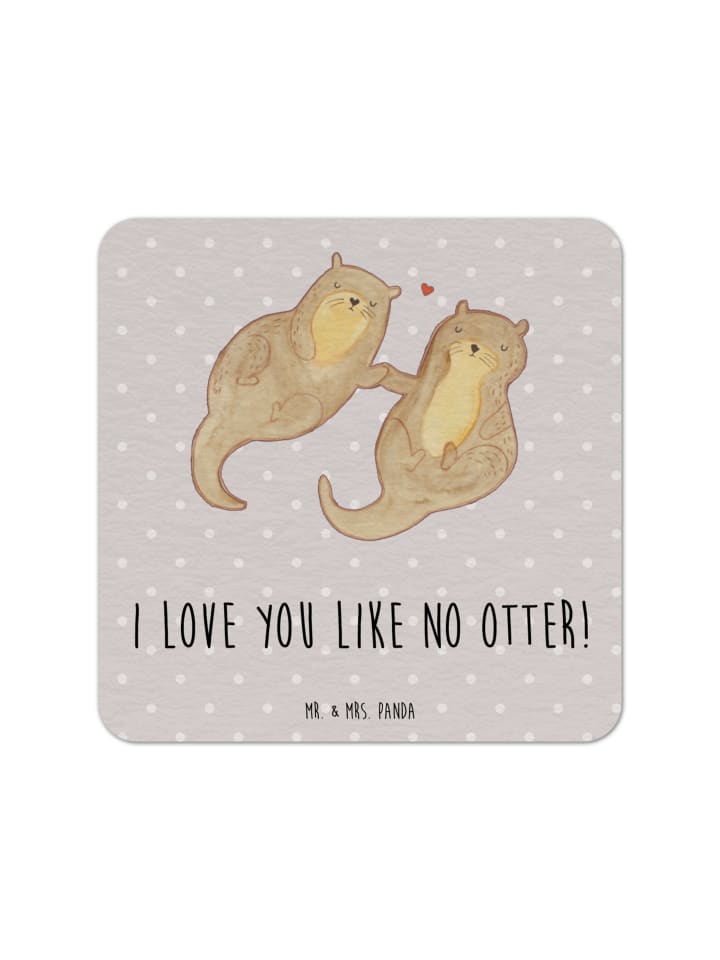Untersetzer Otter Hände halten mit Spruch in Grau Pastell