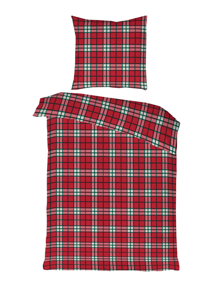 2 tlg. Flanell Bettwäsche Bristol Karo in Rot