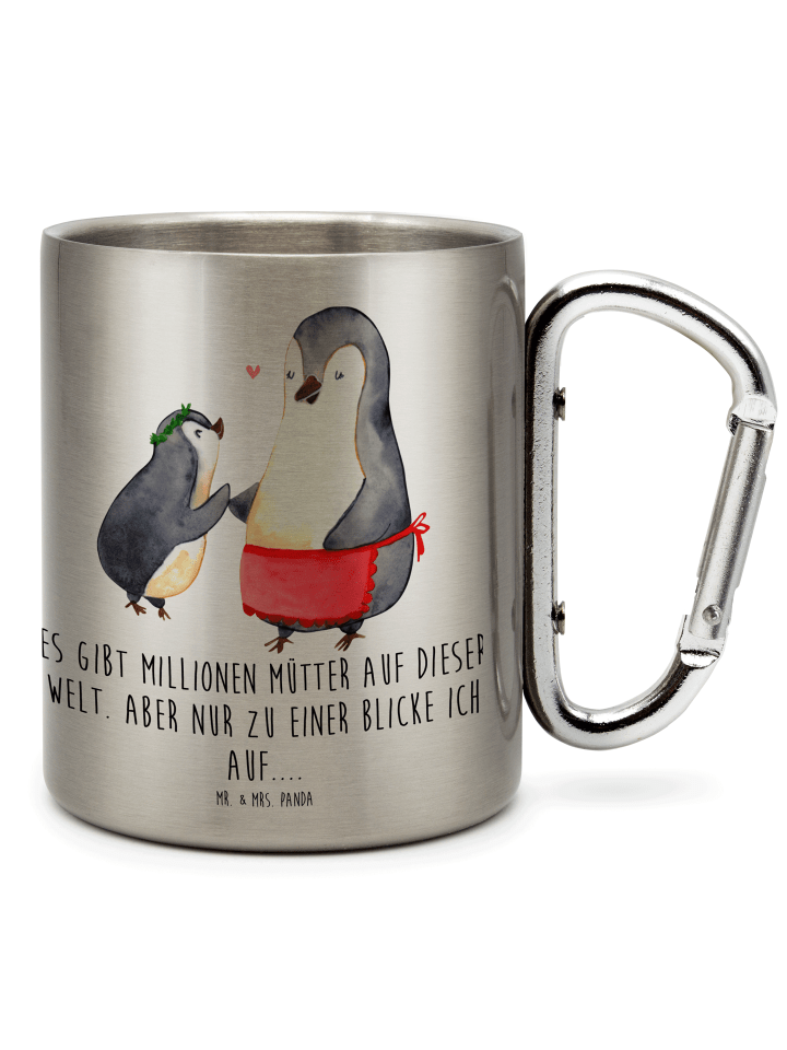 Tasse Pinguin mit Kind mit Spruch in Silber