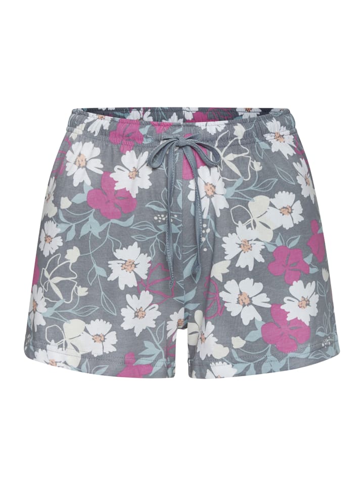 Pyjamashorts in graublau-pink-geblümt