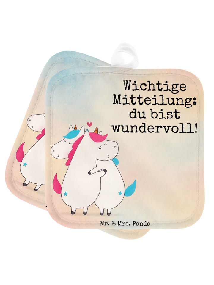 Topflappen Einhorn Mitteilung Design mit Spruch in Weiß