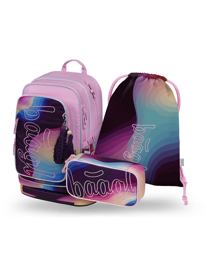 3-tlg. Set: Schulrucksack Cubic in Violett Lyra