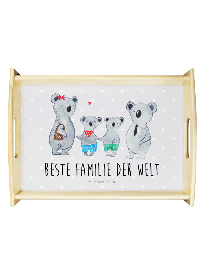 Dekotablett Koala Familie zwei mit Spruch in Grau Pastell