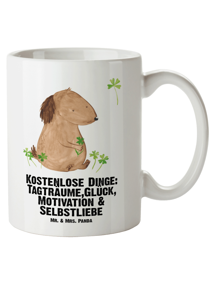 Tasse Hund Kleeblatt mit Spruch in Weiß