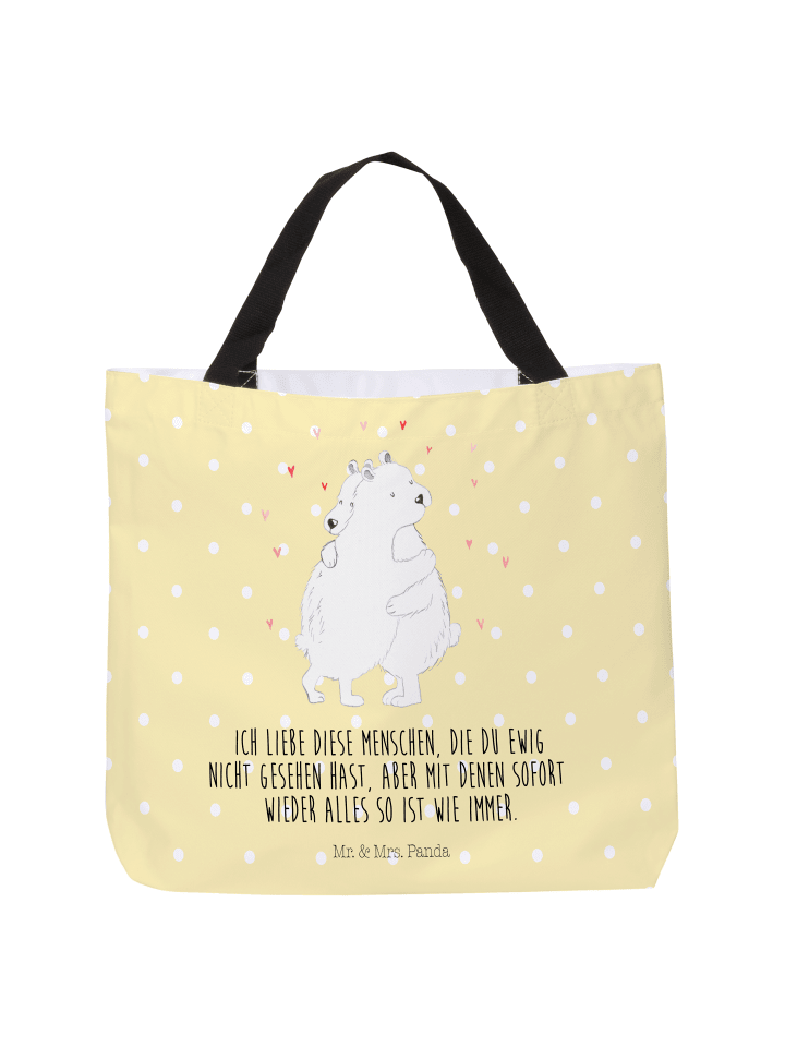 Tasche Eisbär Umarmen mit Spruch in Gelb Pastell