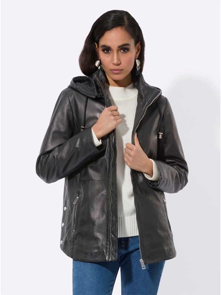 Lammnappa-Lederjacke in schwarz
