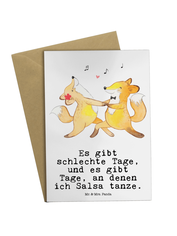 Grußkarte Füchse Salsa tanzen mit Spruch in Weiß