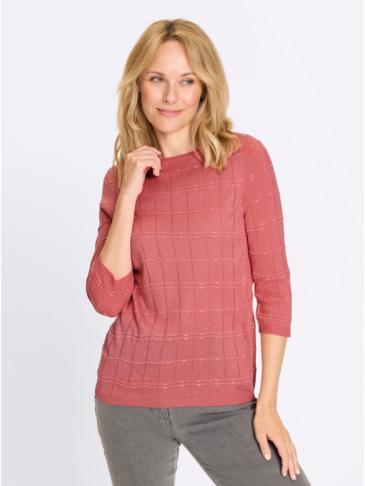 3/4-Arm-Pullover in flamingo-ecru-gemustert