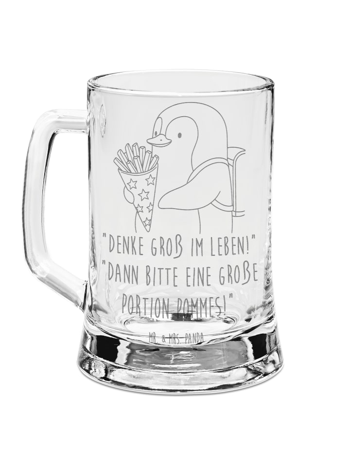 Maßkrug Pinguin Pommestüte mit Spruch in Transparent