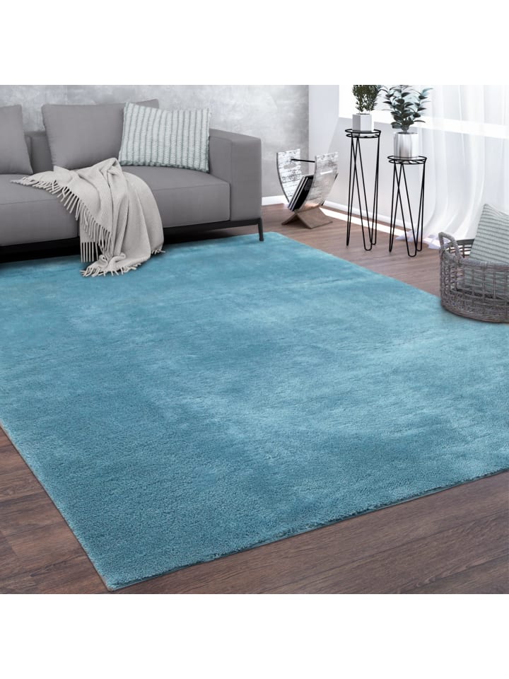 Teppich Kurzflor waschbar Unifarben Wohnzimmer in Türkis