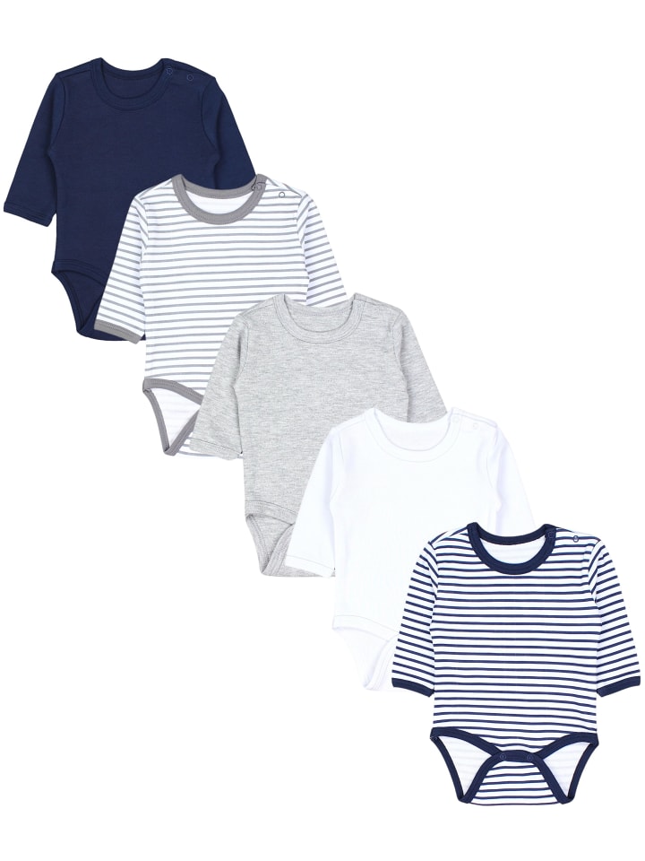 Unisex Langarm Body mit Aufdruck Spruch 5er Pack in blau/grau