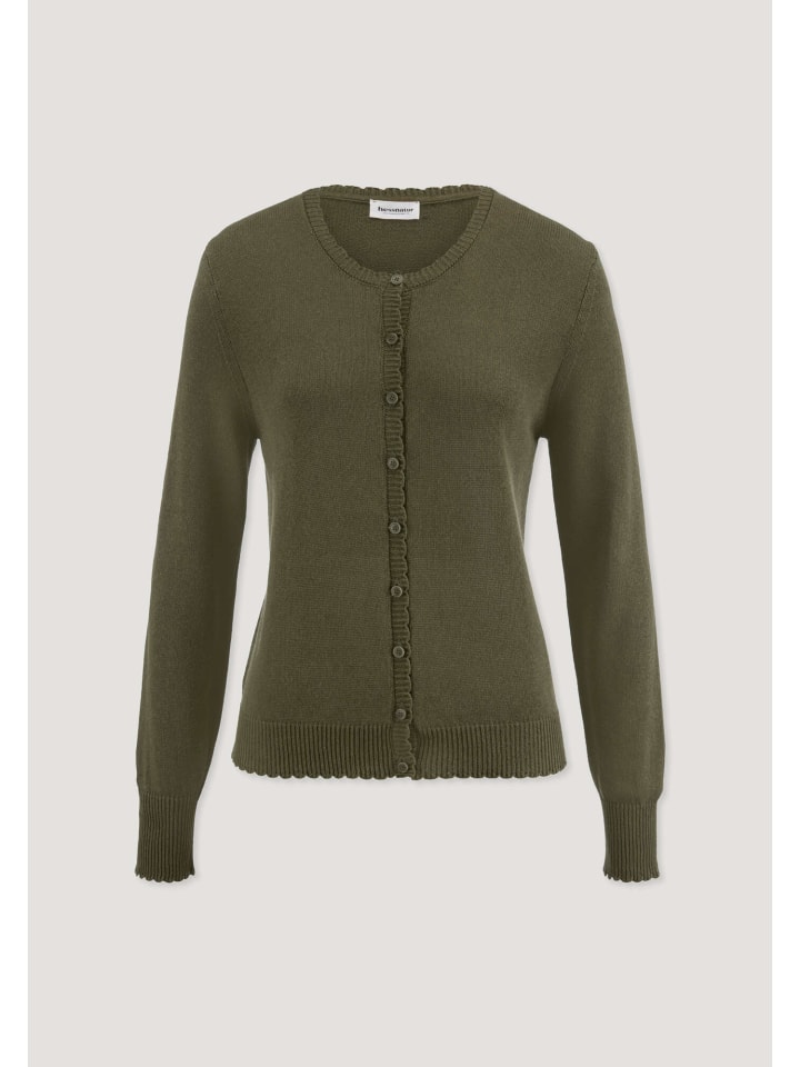 Hessnatur Strick Jacke Regular aus Leinen mit Baumwolle und Viskose in goldoliv