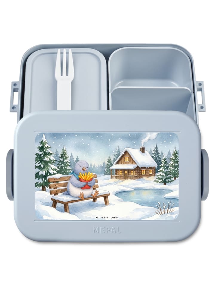 Bentobox Taube Winter Pommes Design ohne Spruch in Blau Pastell