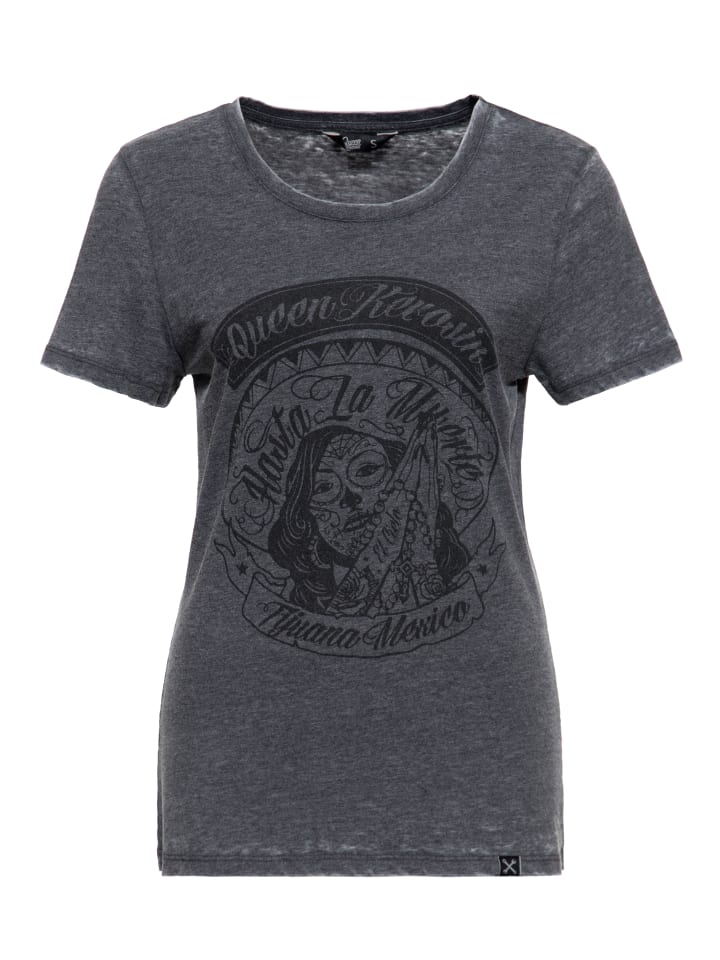 Queen Kerosin Enzym Wash T-Shirt Hasta La Muerte in schwarz