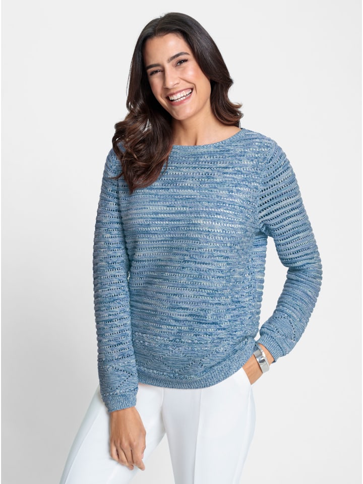 Pullover in ecru-aqua-meliert