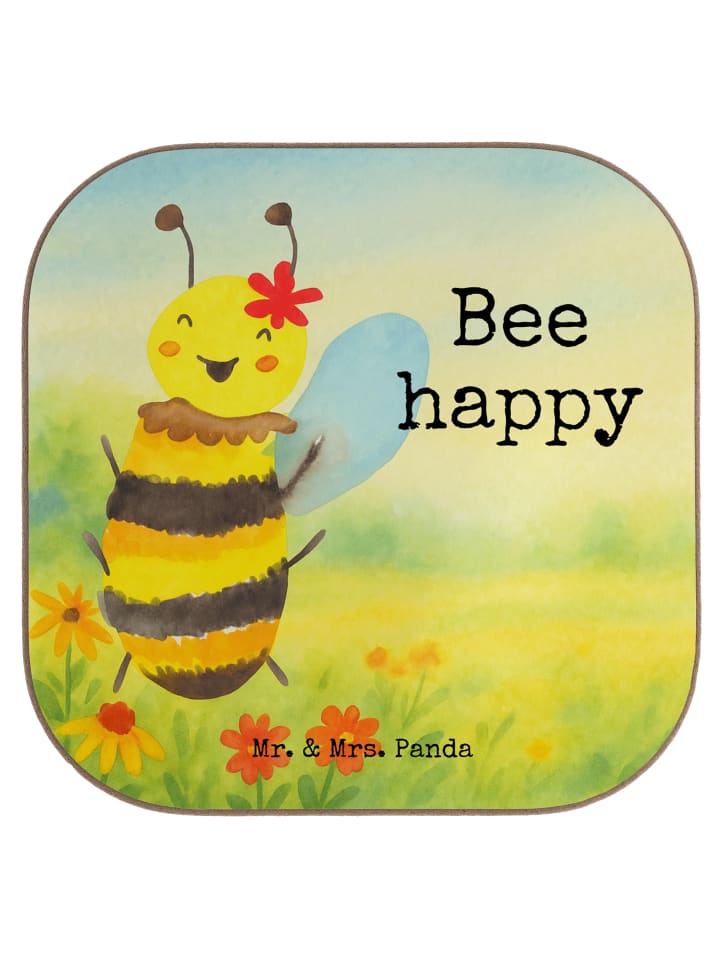 Bierdeckel Biene Happy Design mit Spruch in Weiß
