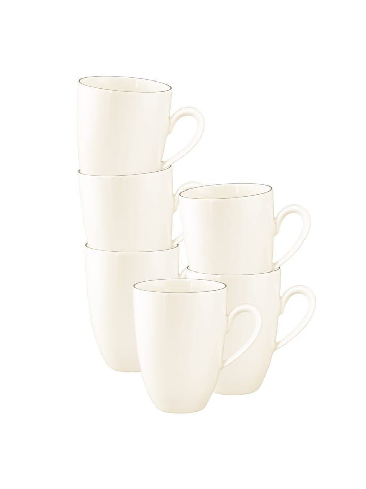 6er Set Henkelbecher Savona Fine Diamond in Creme 350 ml