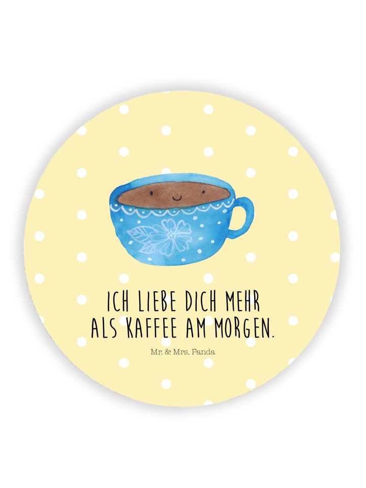 Magnet Kaffee Tasse mit Spruch in Gelb Pastell