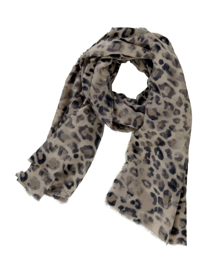 Winterschal mit Animalprint in Grau/Beige