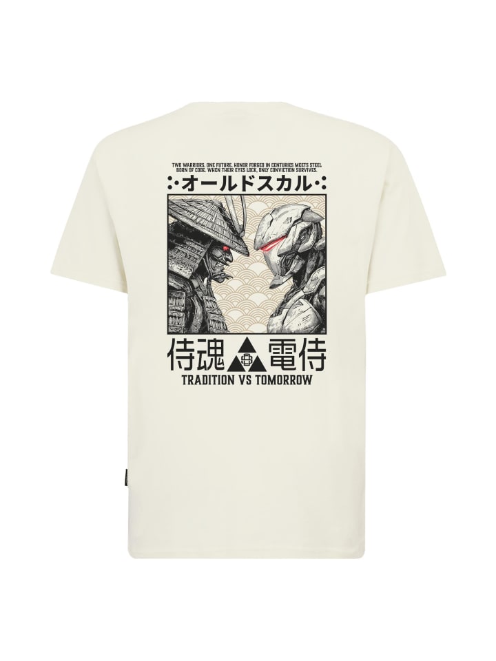 T-Shirt Asian Samurai Robot Fusion Graphic in Off White