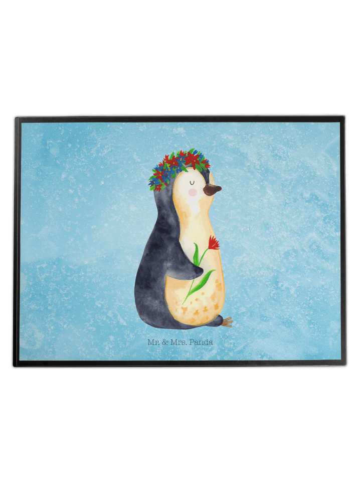 Malunterlage Pinguin Blumen ohne Spruch in Eisblau