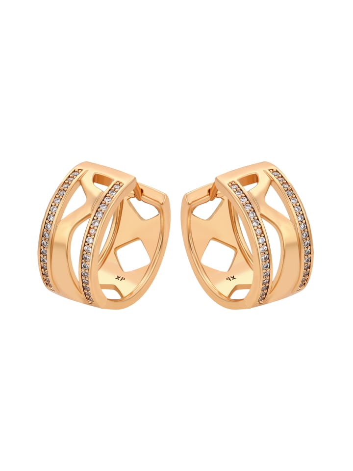 Women Huggie Earrings in Rose Gold White
