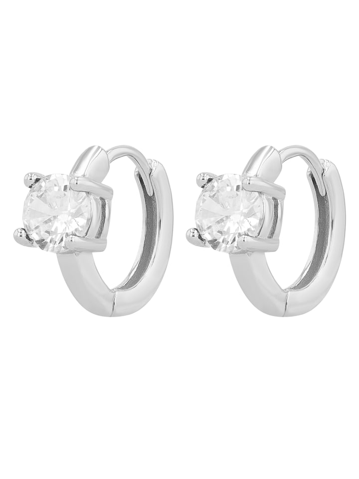 Adeliás Damen Creolen aus 925 Sterling Silber und Zirkonia Ø 9 mm in silber