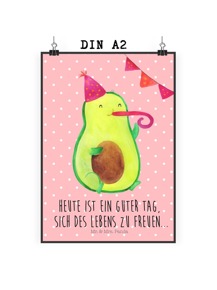 Poster Avocado Party mit Spruch in Rot Pastell