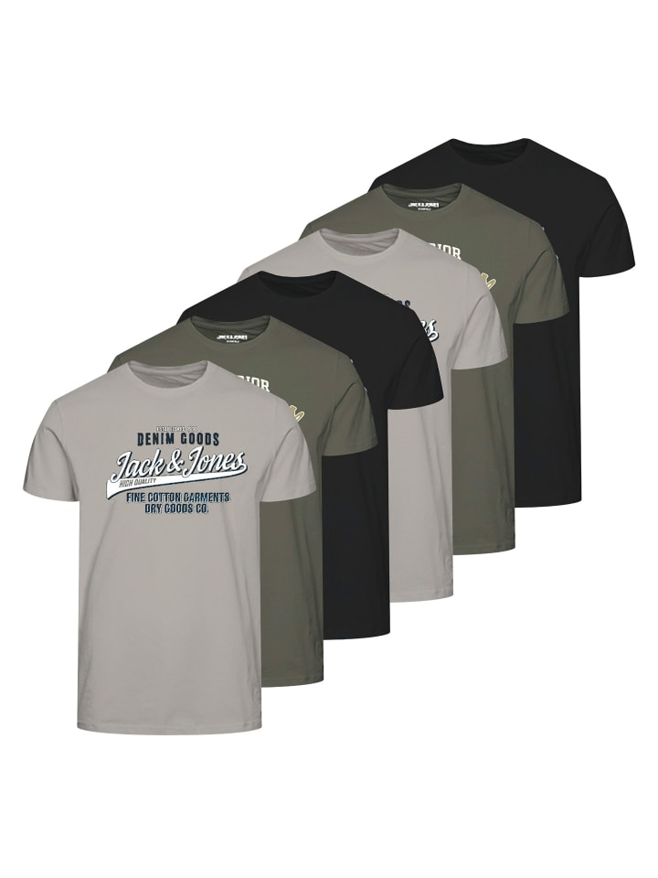 T-Shirt 6er Pack in Schwarz/Grün/Grau
