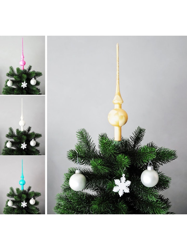Christbaumspitze Eislack 28cm Glas Matt Emaille in Gold
