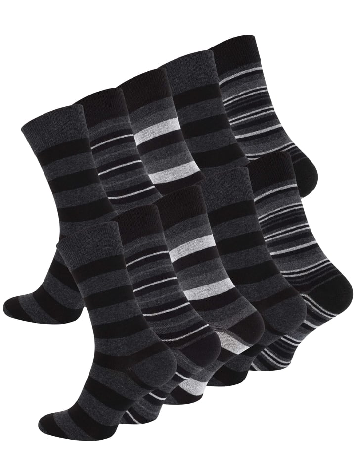 Casual Socken "STRIPES" 10 Paar in Schwarz/Grau