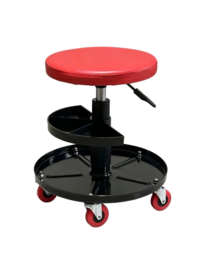Werkstatthocker in Rot  - (H)42-56 x ø38 cm