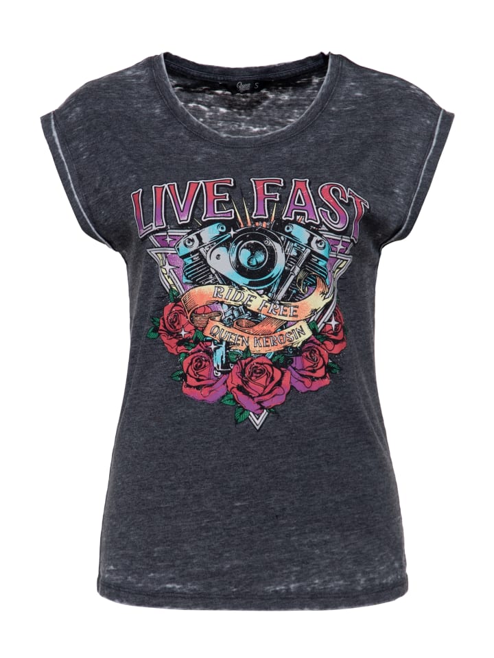 Queen Kerosin T-Shirt Live Fast in anthrazit