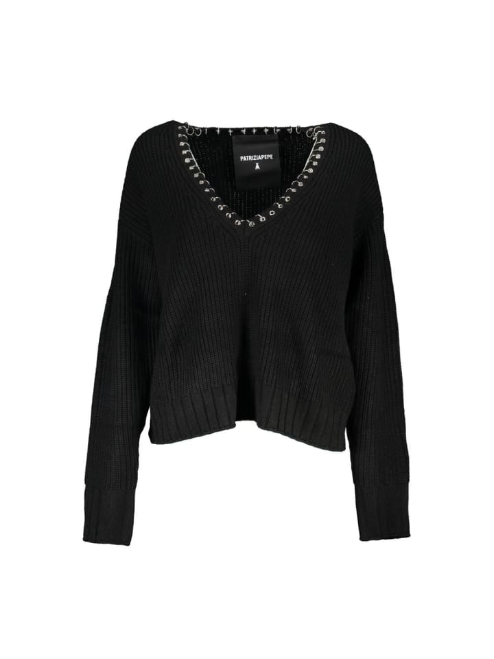 Schwarz Stoff Damen Pullover