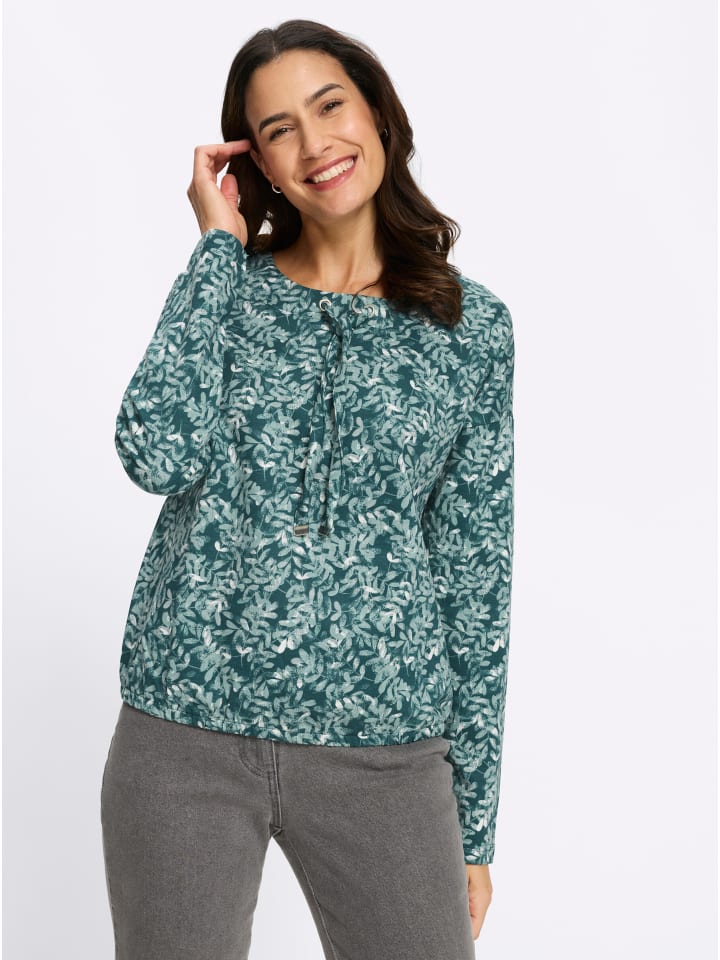 Druck-Shirt in petrol-grau-bedruckt