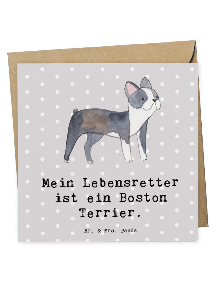 Deluxe Karte Boston Terrier Lebensretter mit Sp... in Grau Pastell