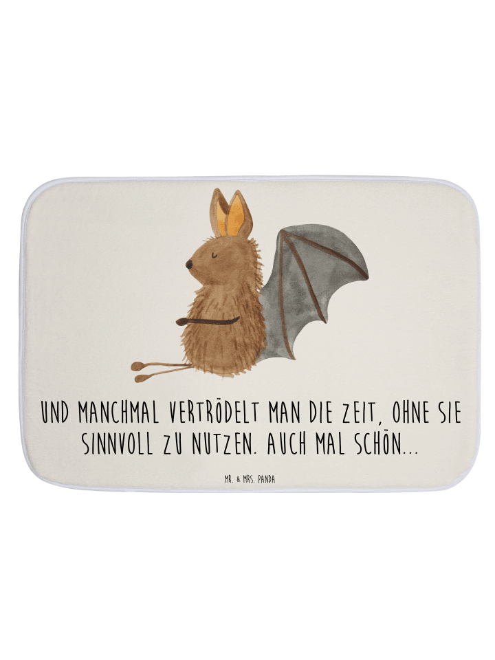 Badvorleger Fledermaus Sitzen mit Spruch in Weiß