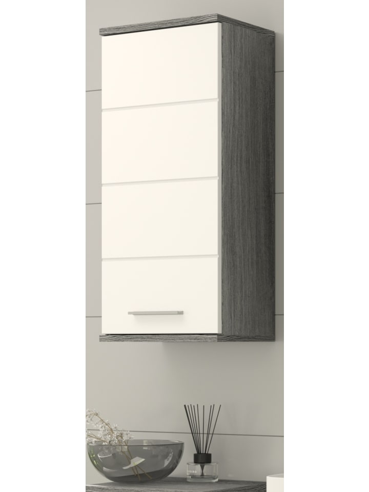 Hängeschrank weiß Hochglanz, grau, Badschrank mit 3 Fächern